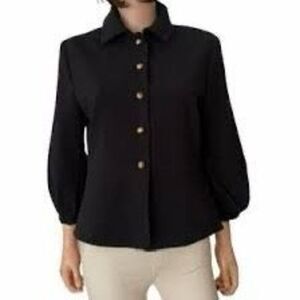CABI Women's Black Abbott Brass Dome Button Front Blazer Jacket Size 6